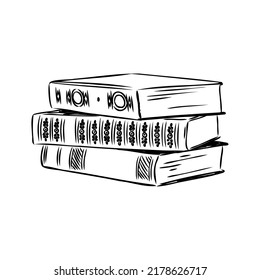 Stack of books isolated on white, Hand Drawn Sketch Vector illustration.