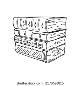 Stack of books isolated on white, Hand Drawn Sketch Vector illustration.