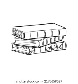 Stack of books isolated on white, Hand Drawn Sketch Vector illustration.