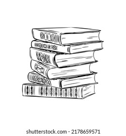 Stack of books isolated on white, Hand Drawn Sketch Vector illustration.