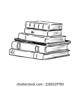 Stack of books isolated on white, Hand Drawn Sketch Vector illustration.