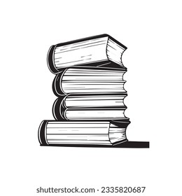 Pila de libros aislados en blanco, ilustración del vector de esbozo de mano.