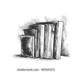 Stack of books isolated on white, Hand Drawn Sketch Vector illustration.