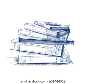 Stack of books isolated on white, Hand Drawn Sketch Vector illustration.