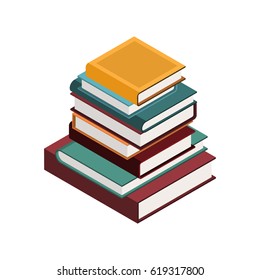 Stack of books In Isometric Style Isolated On White Background. Created For Mobile, Web, Decor, Print Products, Application