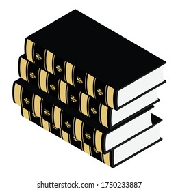 Stack of books isometric view isolated on white background