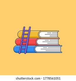 stack of books with ladder for education level concept vector outline illustration