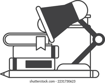 stack of books and lamp illustration in minimal style isolated on background