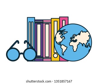 stack of books with lenses isolated icon