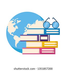 stack of books with lenses isolated icon