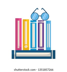 stack of books with lenses isolated icon