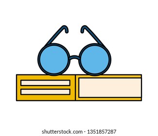 stack of books with lenses isolated icon