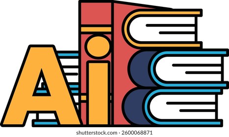 A stack of books with the letter A on top. The books are red and blue. The letter A is orange