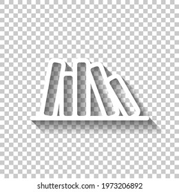 Stack of books, library on the shelf, open knowledge, simple icon. White linear icon with editable stroke and shadow on transparent background