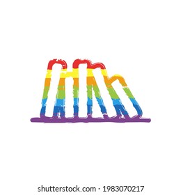 Stack of books, library on the shelf, open knowledge, simple icon. Drawing sign with LGBT style, seven colors of rainbow (red, orange, yellow, green, blue, indigo, violet