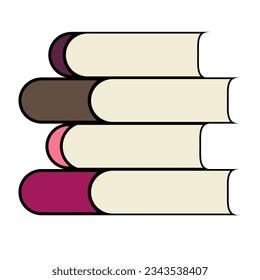 Pila de libros, biblioteca, un montón de cuatro libros. Ilustración vectorial plana aislada en fondo blanco.