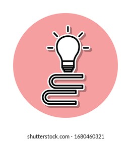 a stack of books and a light bulb sticker icon. Simple thin line, outline vector of Books and magazines icons for ui and ux, website or mobile application