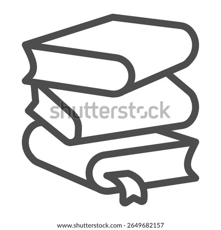 Stack of books line icon, book festival concept. Vector graphics. Three volumes, two textbooks and one with bookmark sign on white background, outline style icon for mobile or web design