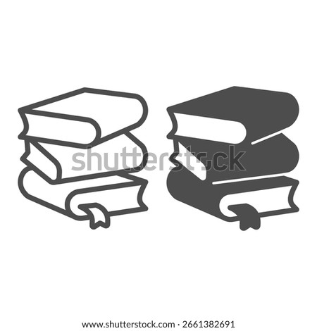 Stack of books line and solid icon, book festival concept. Vector graphics. Three volumes, two textbooks and one with bookmark sign on white background, outline style icon for mobile or web design
