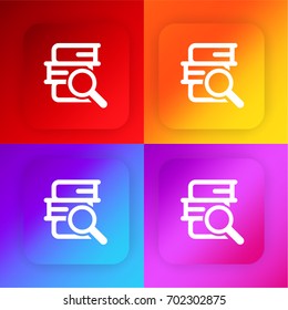Stack of books and a magnifier four color gradient app icon set