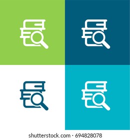 Stack of books and a magnifier green and blue material color minimal icon or logo design