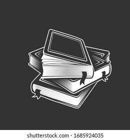 Pila de libros en estilo monocromo. diseño de plantillas info-gráficas de educación con montón de libros. Ilustración vectorial.