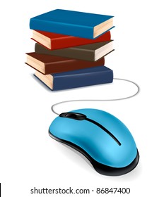 Stack of books and mouse. Online education and business concept.