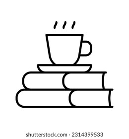 Stack of books and mug. Coffee cup on stack of books isolated white background. Vector illustration