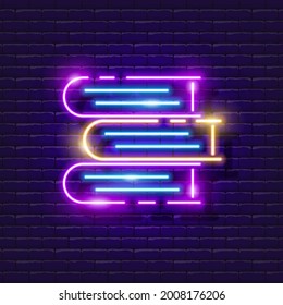 Stack of books neon sign. Books glowing icon. Vector illustration for design. Library concept.
