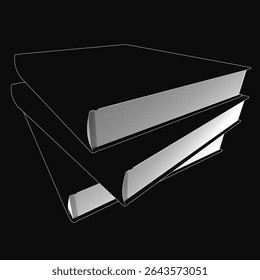 Stack of books on a black background with a white line drawing of a book in the center, creating a minimalist and elegant composition. The clean design highlights the simplicity of reading