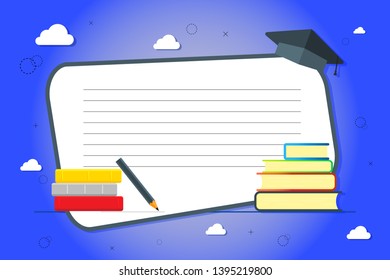 A stack of books on a blue background. Knowledge, education, background study. Vector illustrations with a place for your text.