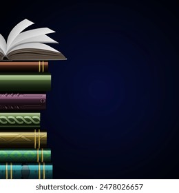 A stack of books on a dark background. Vector illustration