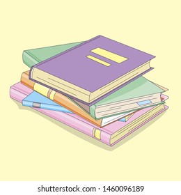 Stack of books on light background, vector illustration