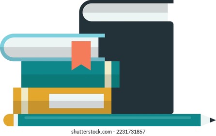 stack of books on the shelf illustration in minimal style isolated on background