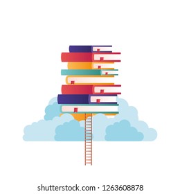 stack of books on top of cloud isolated icon