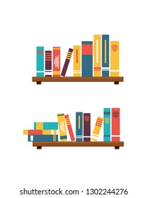 Stack of Books on the wall with bookshelves on white background vector illustration simple design