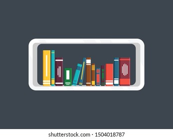 Stack of Books on the wall with bookshelves on dark background vector illustration simple design