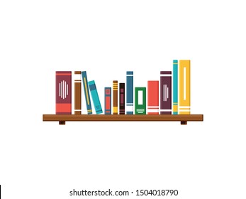 Stack Of Books On The Wall With Bookshelves On White Background Vector Illustration Simple