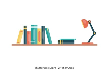 Stack of Books on the wall with bookshelves collection on white background vector illustration