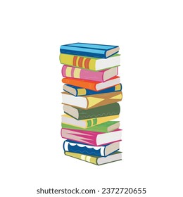 Stack of books on white background