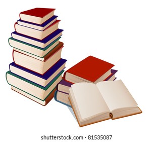 Stack of  books on white background. Vector Illustration.