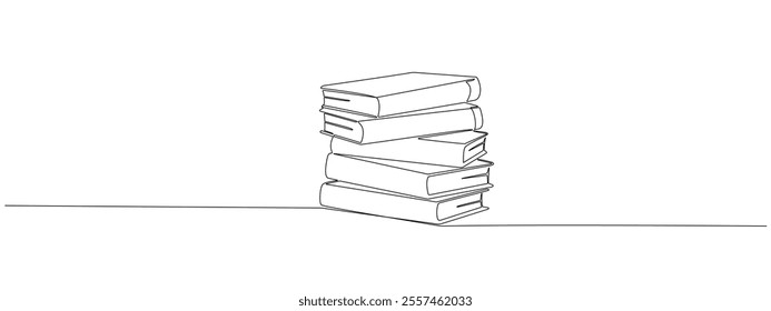 A stack of books in one continuous line. Symbol of library, education, literature, reading in one line style .Vector editable illustration