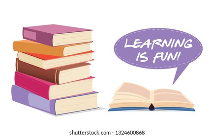 Stack books and open book