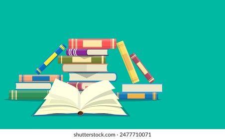 Stack of books with open book icon. Web site page and mobile app design. Vector illustration in flat design