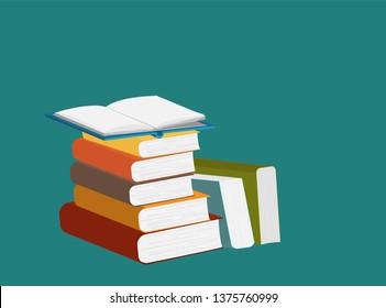 Stack of Books and open book.vector illustration.