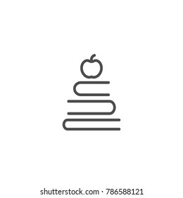 stack of books outline silhouette and apple. Isolated on white background. Flat minimalism icon. Vector illustration. Knowledge logo. Education pictogram. Black and white