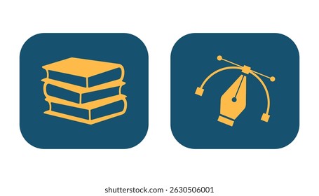 Pila de libros y herramienta de pluma Icon Design Educación Diseño gráfico Aprendizaje Libros Conocimiento