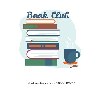 Stack of books. Reading, education and knowledge. Literature, encyclopedia, library. Template for book club or bookshop advertising. Flat design vector illustration. Design elements