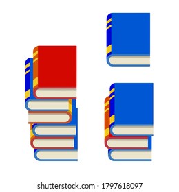 Stack of books. Reading and education. Set of school and College element. Red and blue book covers. Flat cartoon illustration isolated on white background