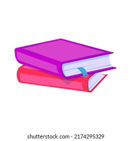 Stack of books for reading, pile of textbooks for education. Book of literature, dictionaries, encyclopedias, planners with bookmarks. Colored flat vector illustration isolated on white background